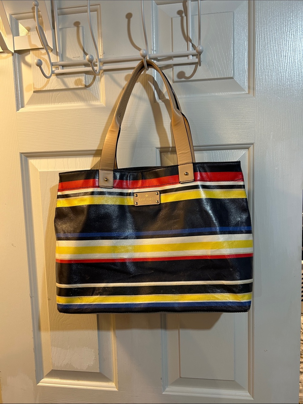kate spade Multicolor Striped Tote with Beige Handles